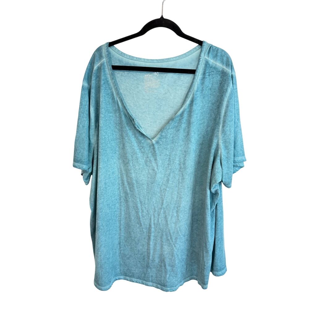 Plus Size Comfort Tee 4X Terra Sky Women Teal Top Short Sleeve Casual Loose Fit